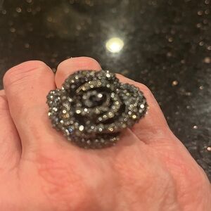 Sparkling Silver Rose Statement Ring